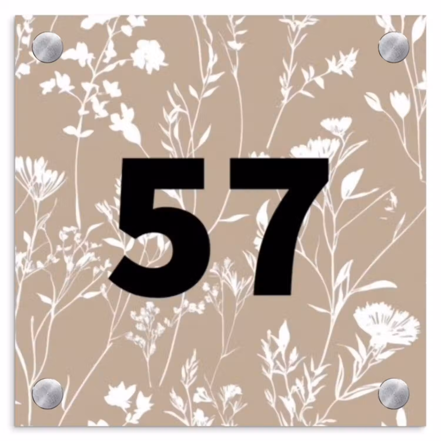 Naambordje voordeur - Vierkant - Beige bloemmotief - Traditioneel