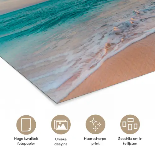 Zonsondergang - Strand - Zee - Zomer - Blauw poster papier klein -closeup_NL