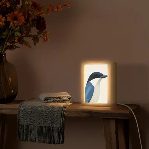 Illustratie - Blauw - Vogel Light Box met kabel (Tafellamp) klein -sfeer4