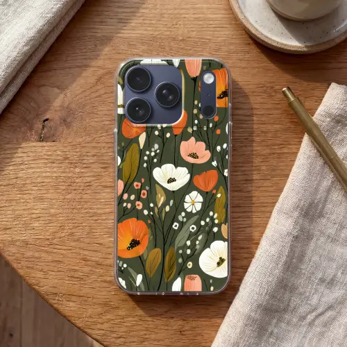 Bloemen - Illustratie - Groen Telefoonhoesje iPhone 17 Pro klein -sfeer1