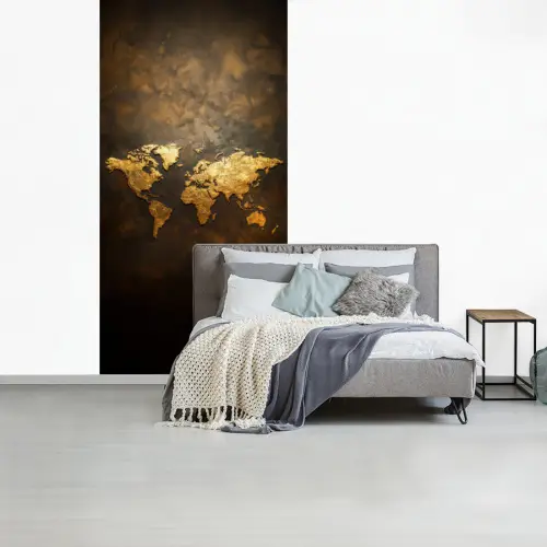 Wereldkaart - Goud - Roest fotobehang vinyl groot -slaapkamer