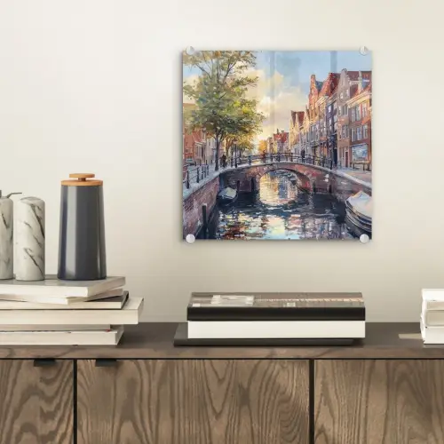 Brug - Stad - Huizen - Boot plexiglas 5mm klein -sfeer1