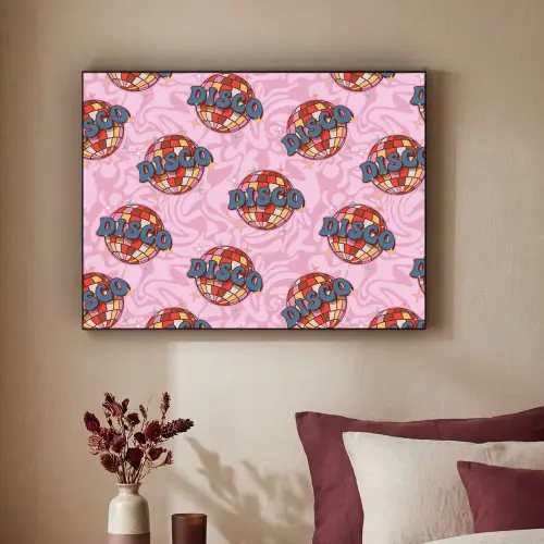 Disco - Bal - Patroon - Roze Textielframe zwart klein 947 -sfeer1