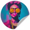 Vrouw - Kauwgom - Zonnebril - Oranje Wandcirkel behangsticker klein -3d