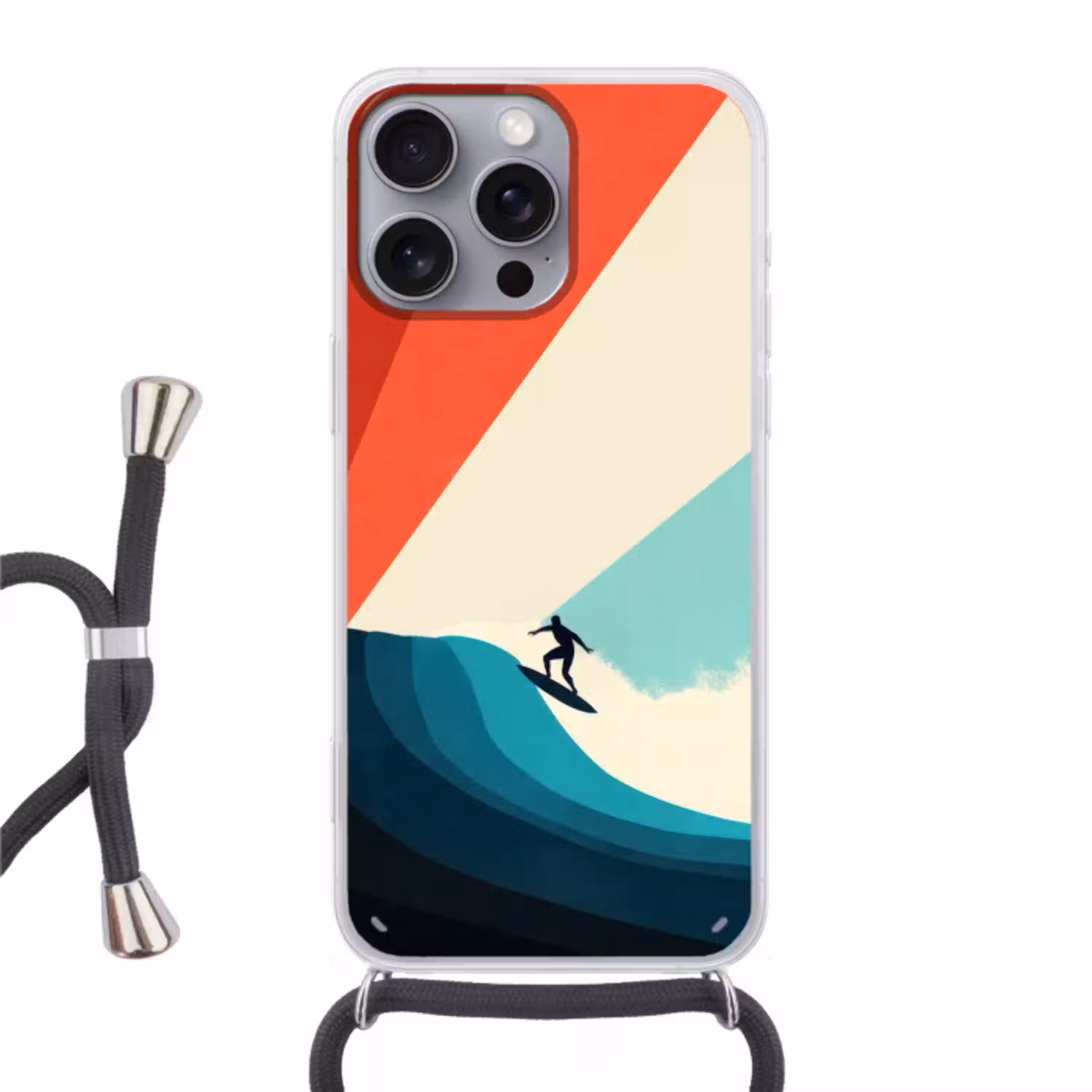 Surfer - Abstract - Golven - Zonnestralen Hoesje iPhone 16 Pro Max met koord klein -3d