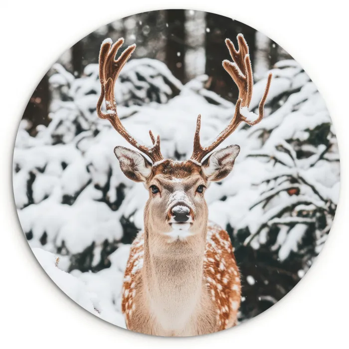 Hert - Sneeuw - Winter - Bos - Dieren Wandcirkel kunststof plaat 5mm dik klein -3d