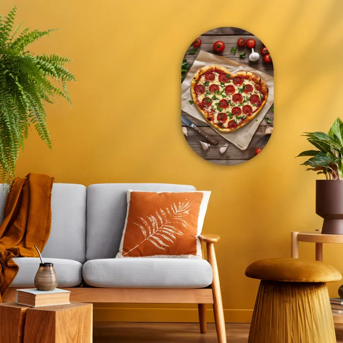 Pizza - Hart - Pepperoni - Tomaat Wandcirkel Ovaal Forex klein -sfeer4