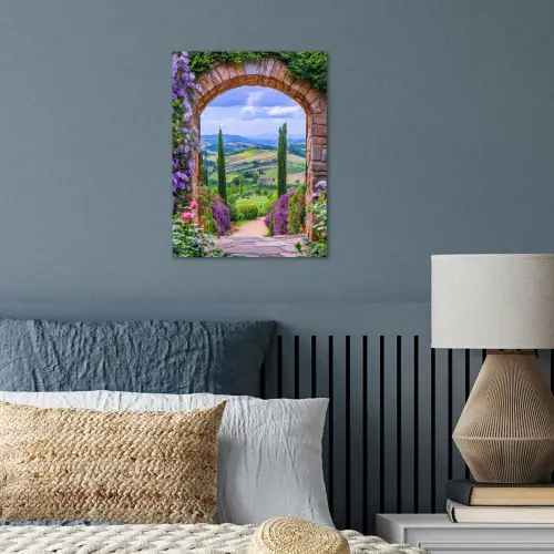 Doorkijk - Toscane - Landschap - Poort poster papier klein -sfeer2