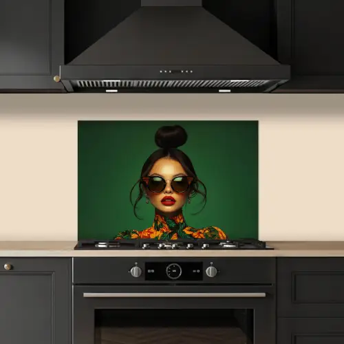 Vrouw - Groen - Modern - Bril - Abstract keuken achterwand spatscherm klein -sfeer1