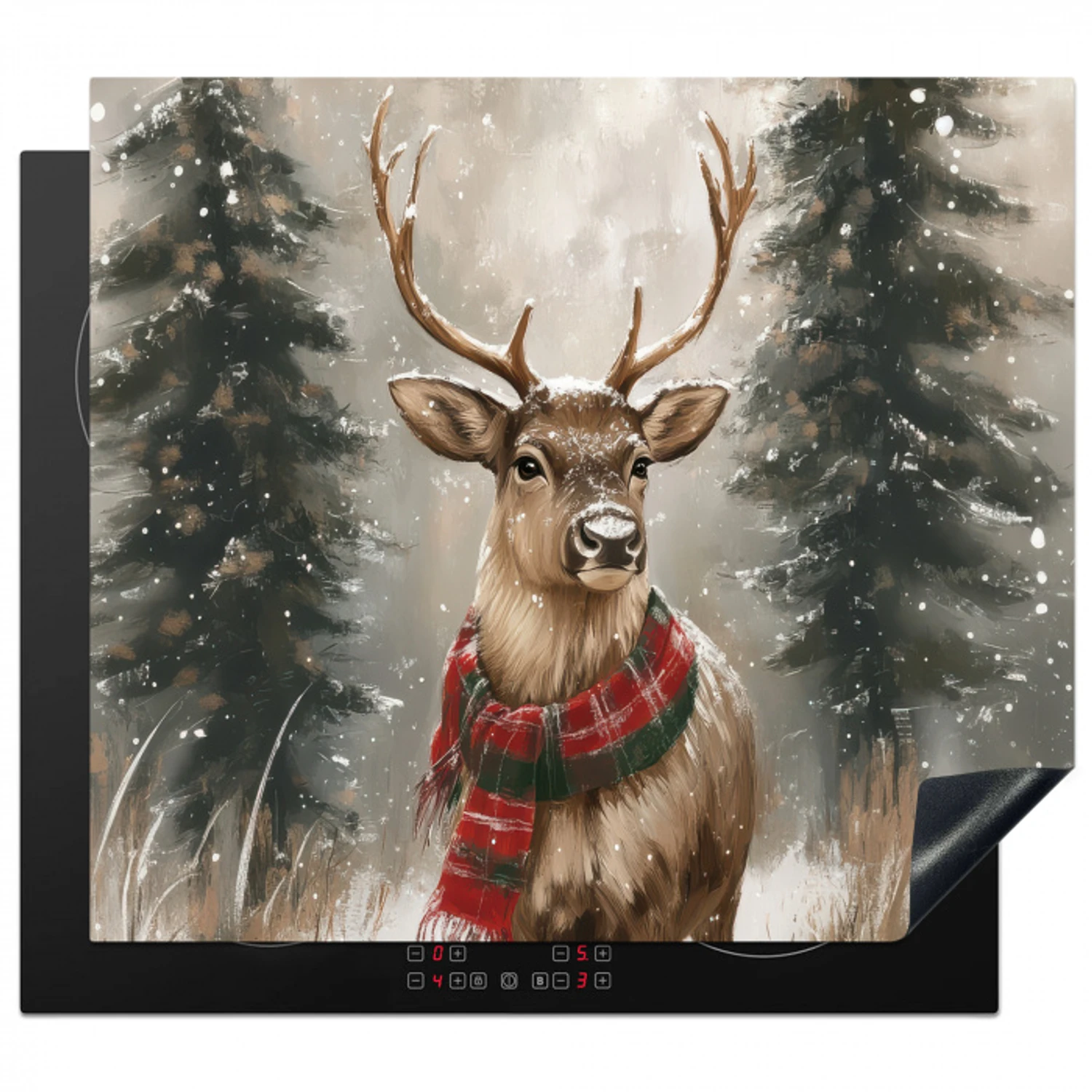 Winter - Bos - Rendier - Donker Inductie beschermer vinyl 3mm middel -3d