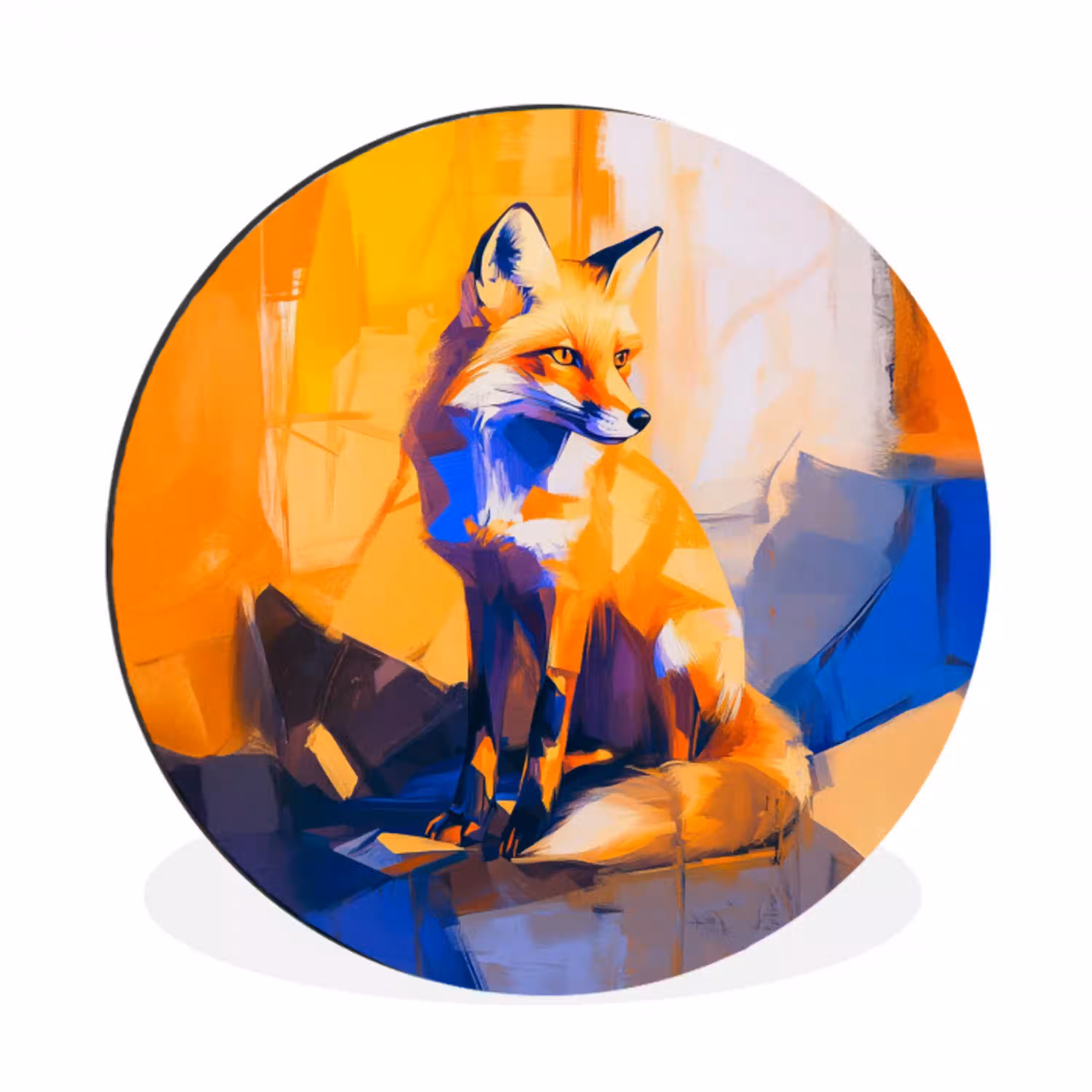Vos - Oranje - Vormen - Abstract Wandcirkel aluminium klein -3d