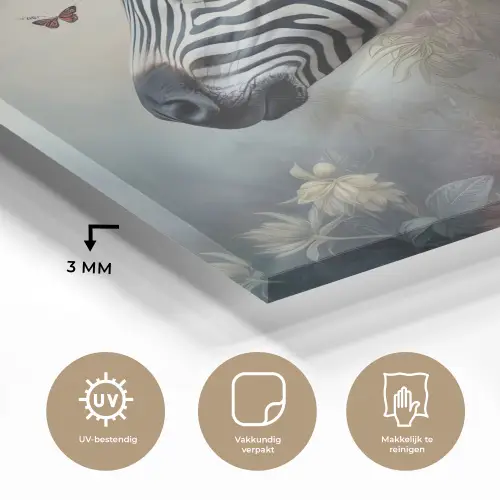 Zebra - Wilde dieren - Vlinder - Bloemen plexiglas 5mm klein -sfeer2