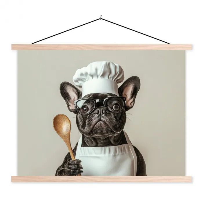 Bril - Hond - Kok textielposter latten blank klein -3d