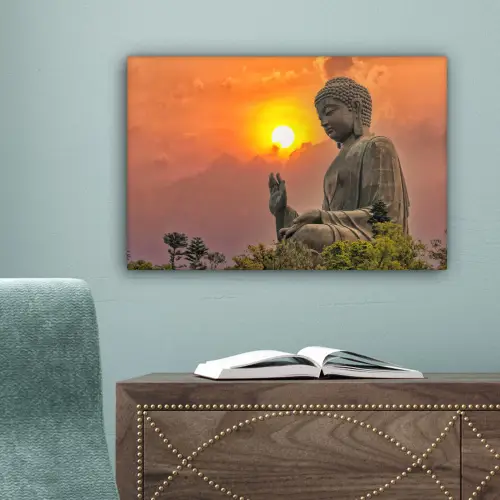 Buddha - Zonsondergang - Boeddha beelden - Planten canvas 2cm klein -sfeer4
