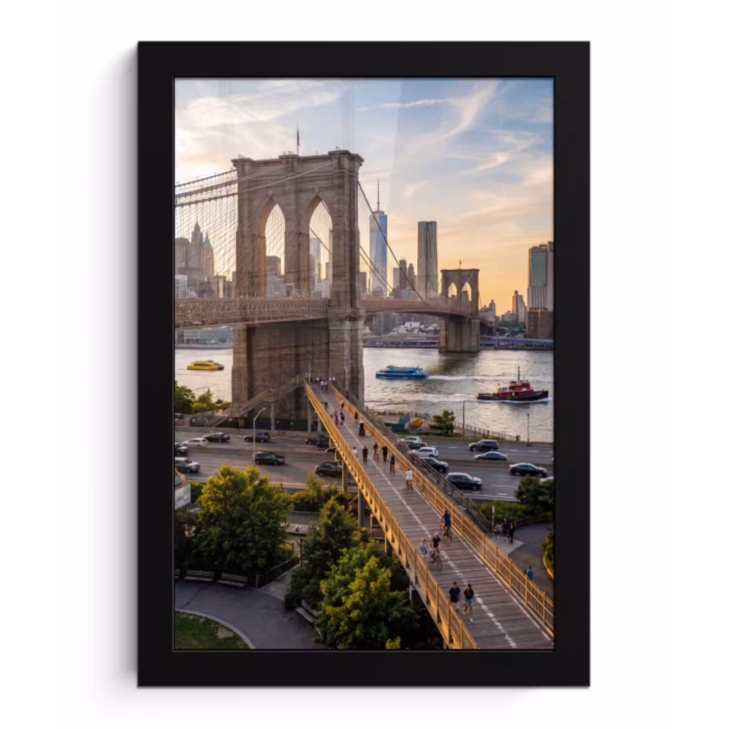 Brug - Rivier - Stad - Zonsondergang - Architectuur fotolijst zwart zonder passe partout klein -3d