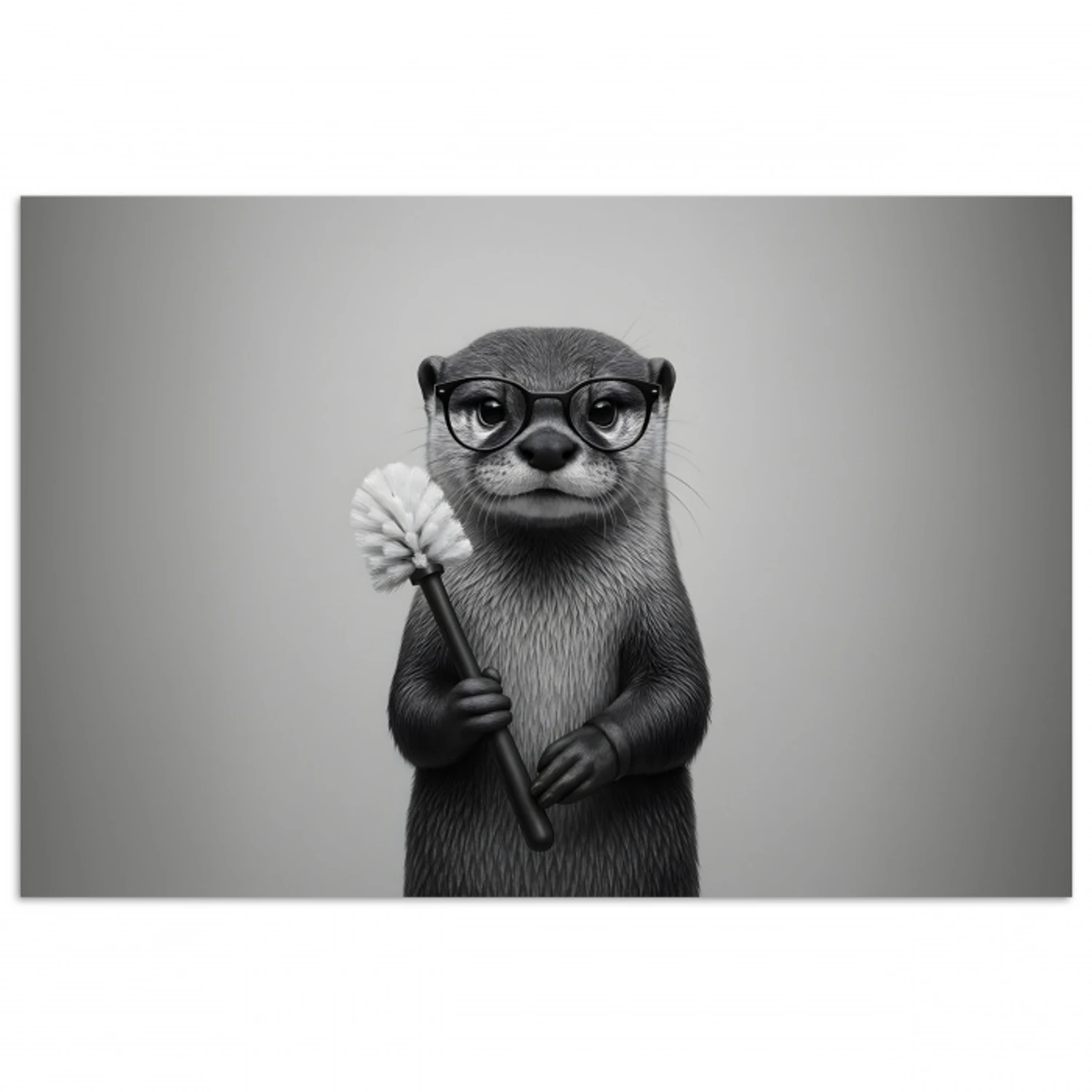 Otter - Wc-borstel - Bril - Zwart - Wit poster papier klein -3d