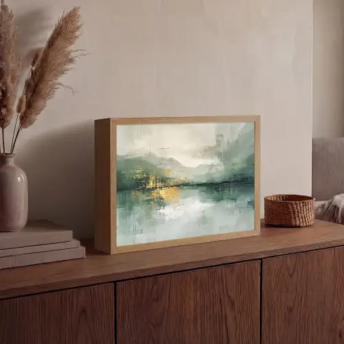 Groen - Modern - Abstract - Goud Light Box met batterij (Wandlamp) middel -sfeer2