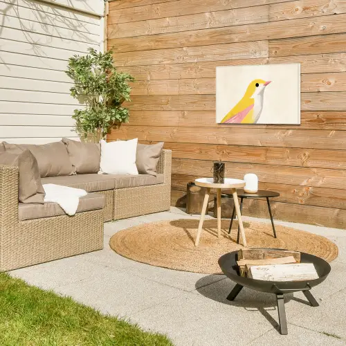 Vogel - Minimalistisch - Geel Tuinposter op houten frame 2 cm dik klein -sfeer2