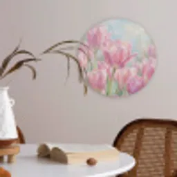 Tulpen - Veld - Lente - Roze Akoestische PET Vilt - Rond klein -sfeer3