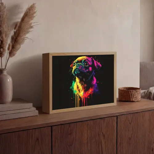 Puck - Hond - Verf - Kleuren Light Box met batterij (Wandlamp) middel -sfeer2