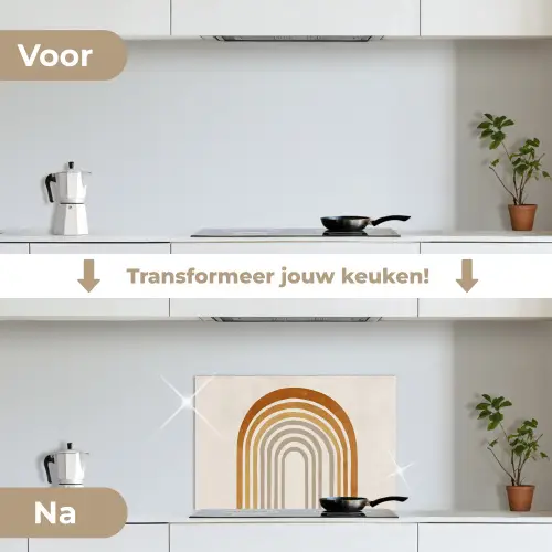 Minimalistisch - Boog - Lijnen - Beige keuken achterwand spatscherm klein -voor_na_NL