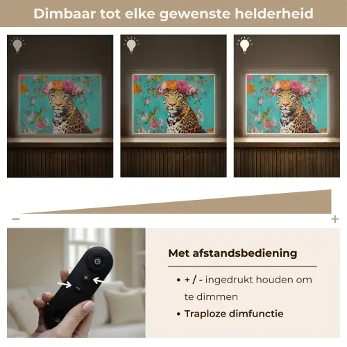 Luipaard - Bloemen - Kroon Light Box met batterij (Wandlamp) middel -USP_dimbaarNL