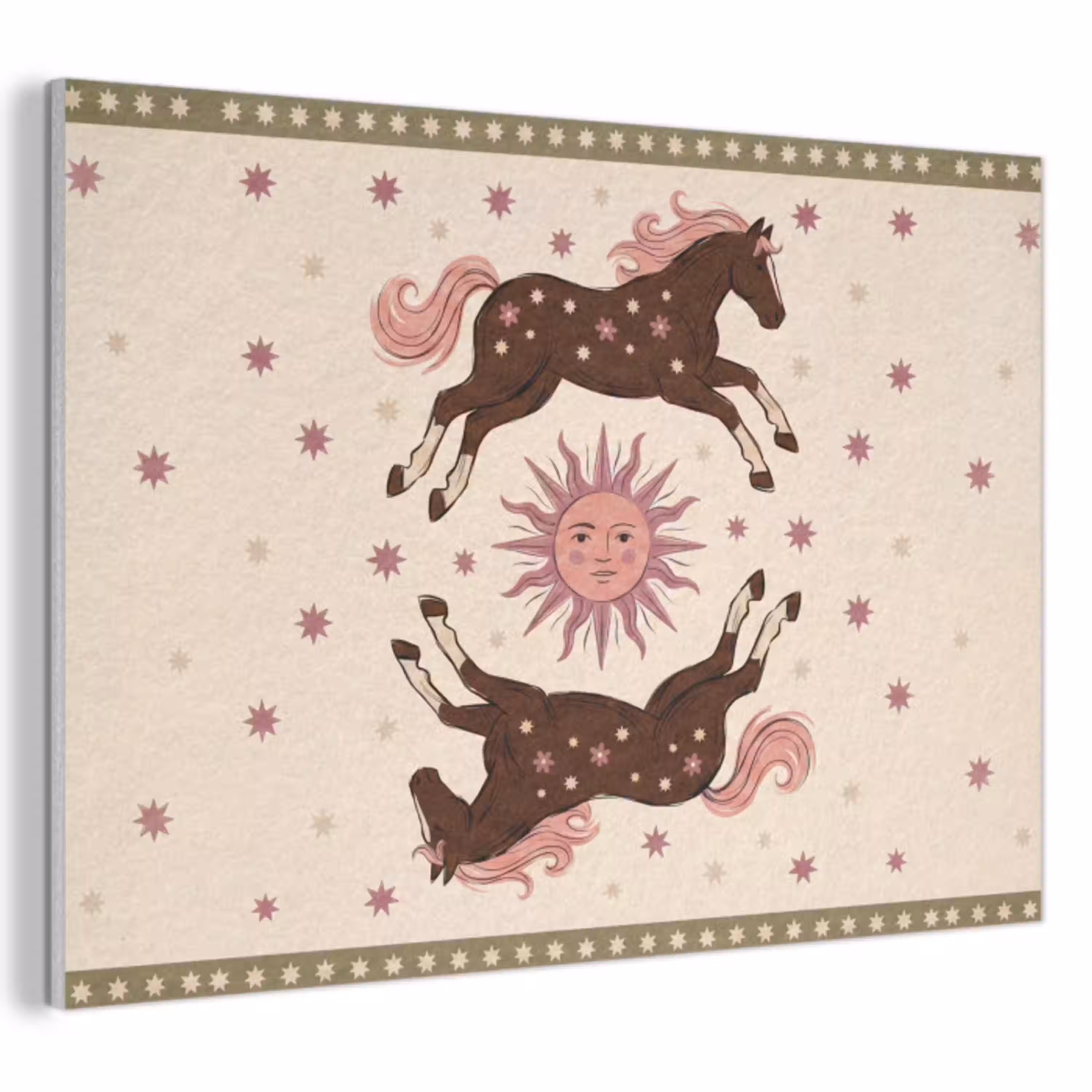 Paard - Zon - Mystiek - Illustratie - Roze PET vilt klein -3d