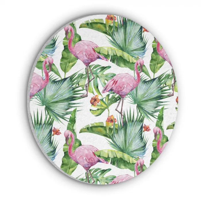 Bladeren - Flamingo - Bloemen - Jungle Akoestische PET Vilt - Rond klein -3d