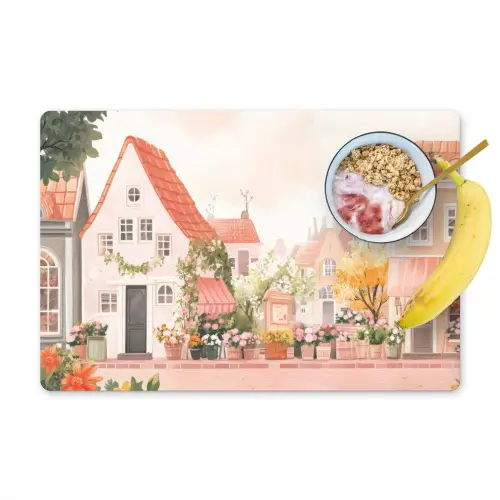 Bloemen - Huizen - Dorp Placemat vinyl groot -zzzproduct_Kitchenyeah-website