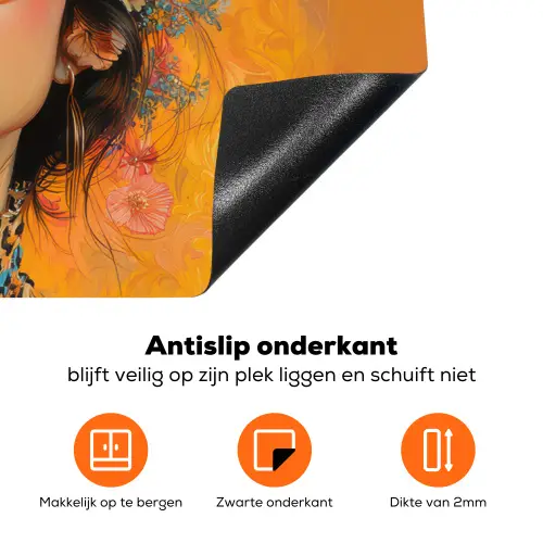 Vrouw - Bloemen - Aesthetic - Oranje Inductie beschermer vinyl 3mm klein -zzzzzzz-td-onderkant