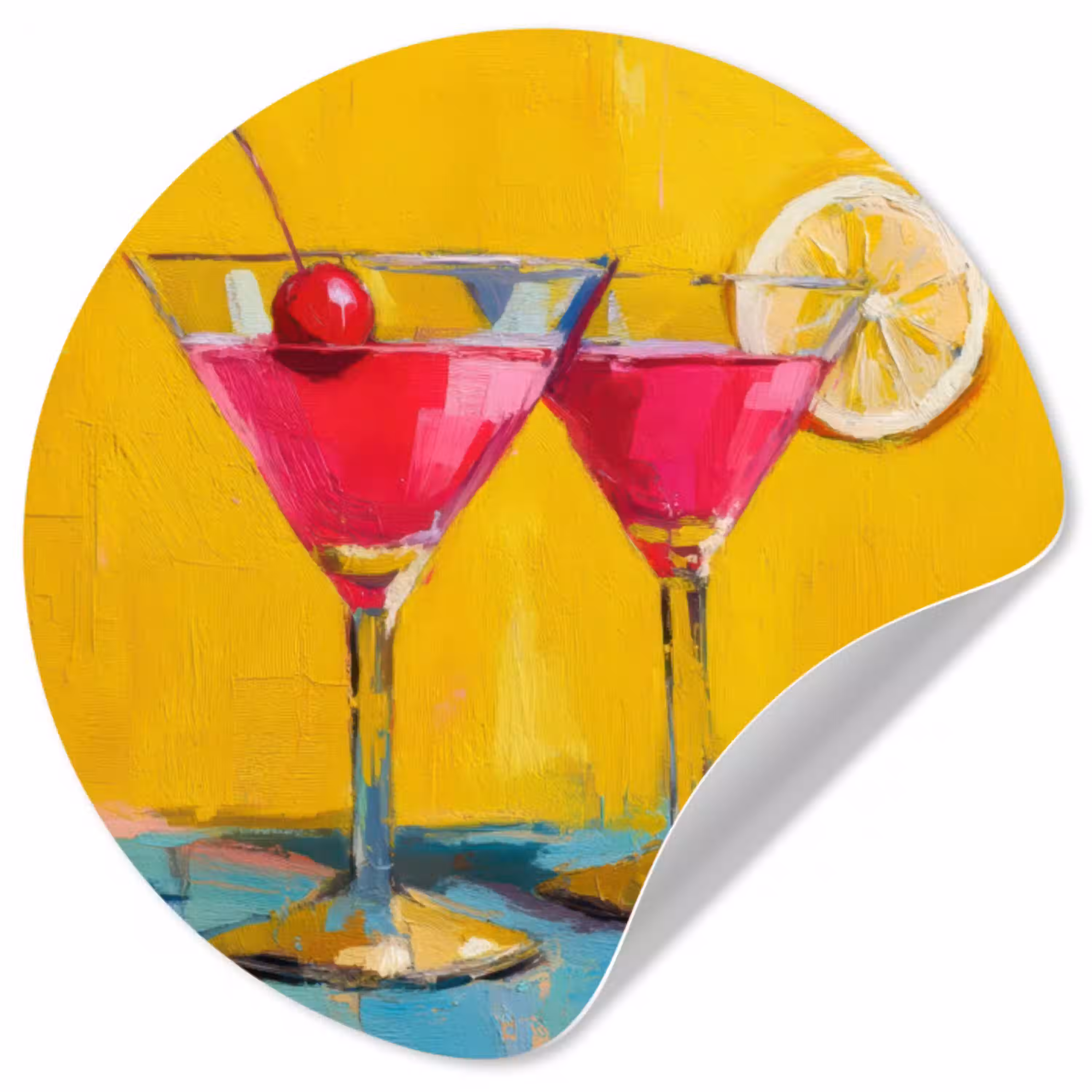 Glazen - Cocktail - Citroen - Kers Wandcirkel behangsticker klein -3d