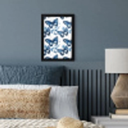 Blauw - Vlinders - Bloemen - Wit fotolijst zwart zonder passe partout klein 224 -sfeer3