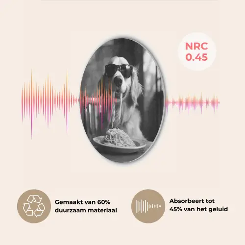 Golden Retriever - Hond - Vrolijk -  Bord spaghetti - Zwart - wit Akoestische PET Vilt - Rond klein -USP_NL