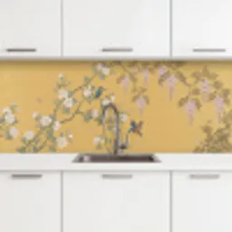 IJsvogels - Bloesem - Geel keuken achterwand 2 middel -3d