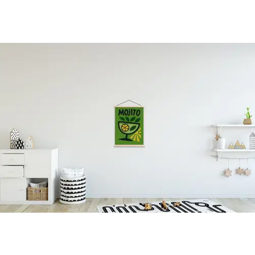 Mojito - Cocktail - Citroen - Groen textielposter latten blank klein -kinderkamer