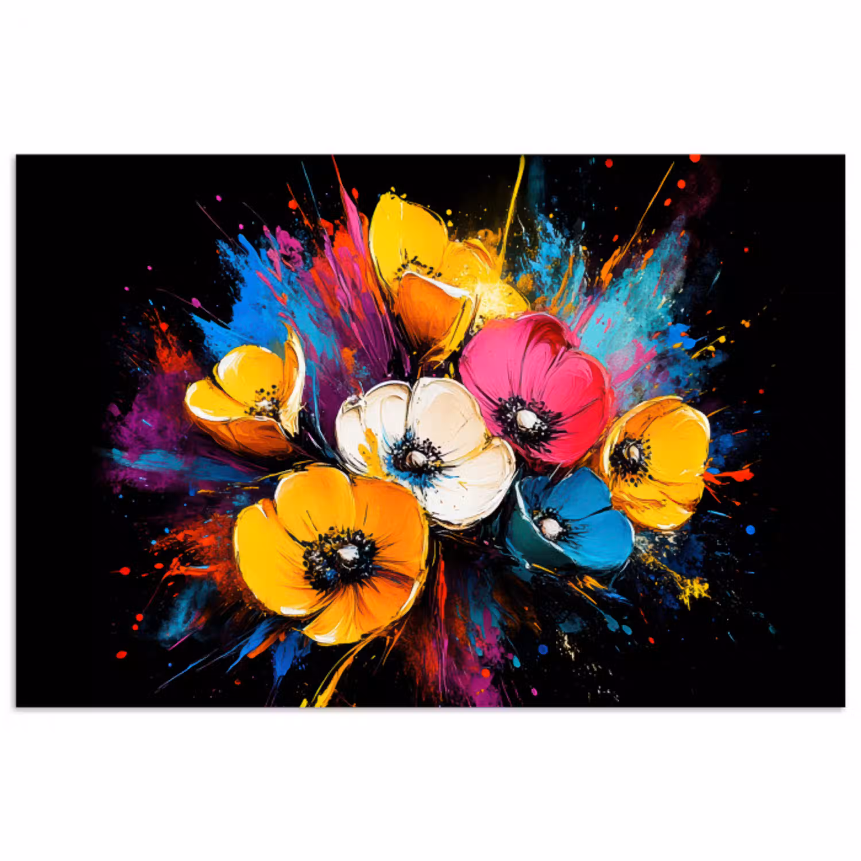 Bloemen - Kleurrijk - Graffiti - Modern - Boeket poster papier klein -3d