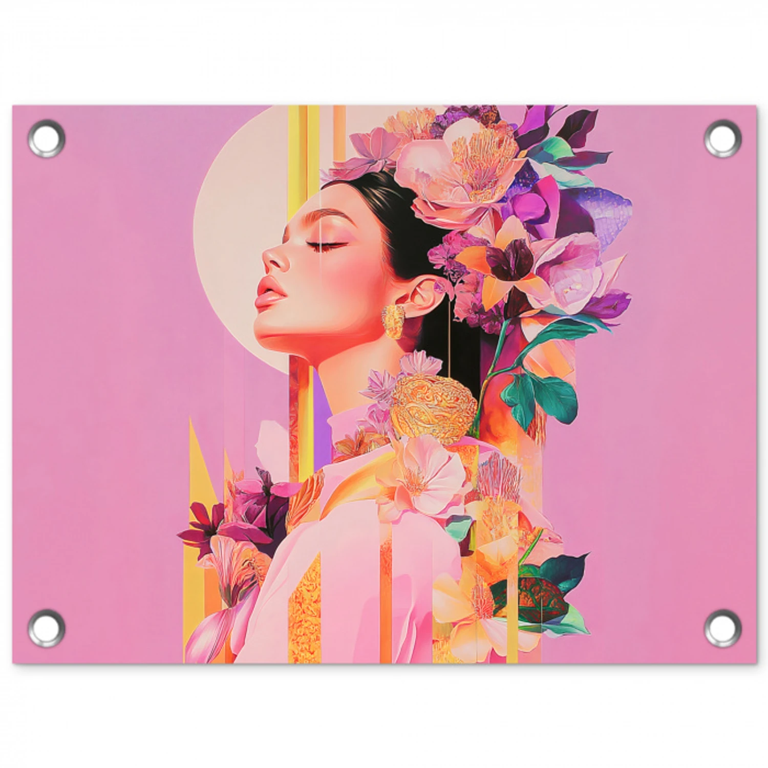 Vrouw - Bloemen - Paars - Abstract tuinposter los doek klein -3d