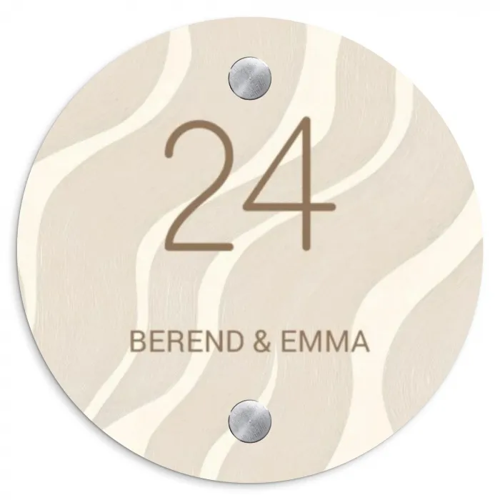 Beige golven - Klassiek Naambord Rond klein -3d