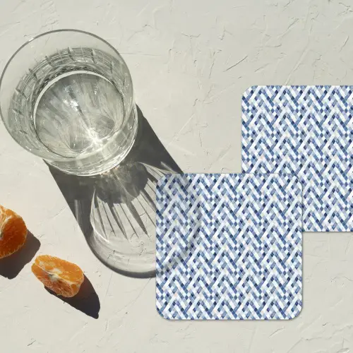 Diamant - Patroon - Blauw - Wit onderzetter kurk middel 366 -sfeer4