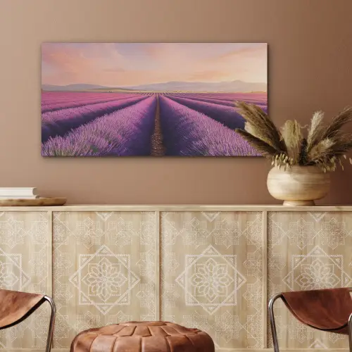 Lavendelveld - Zonsondergang - Paars - Bloemen PET vilt middel -sfeer4