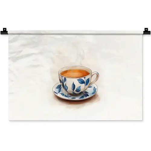 Theekop - Bladeren - Blauw Wandkleed katoen klein -zz3d