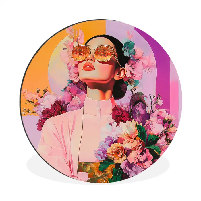 Portret - Vrouw - Abstract - Bloemen Wandcirkel aluminium klein -3d