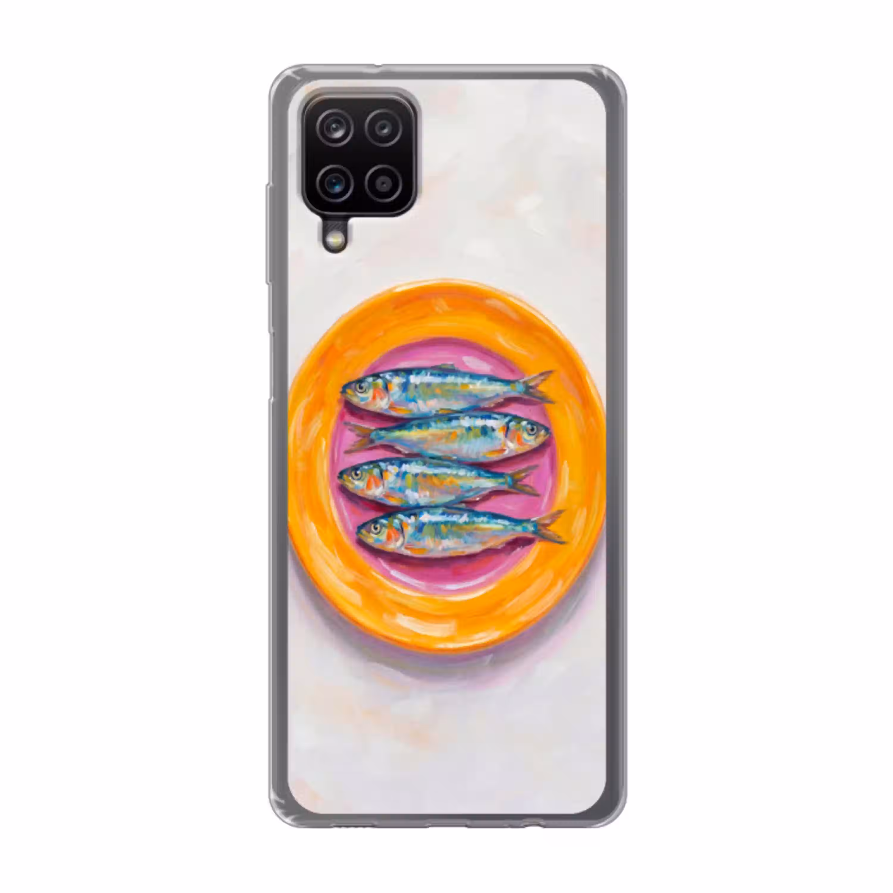 Vis - Vier - Eten - Modern - Kleurrijk Telefoonhoesje Samsung Galaxy A12 klein -3d