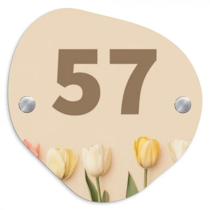 Gekleurde tulpen beige achtergrond - Traditioneel Naambord Organisch middel -3d