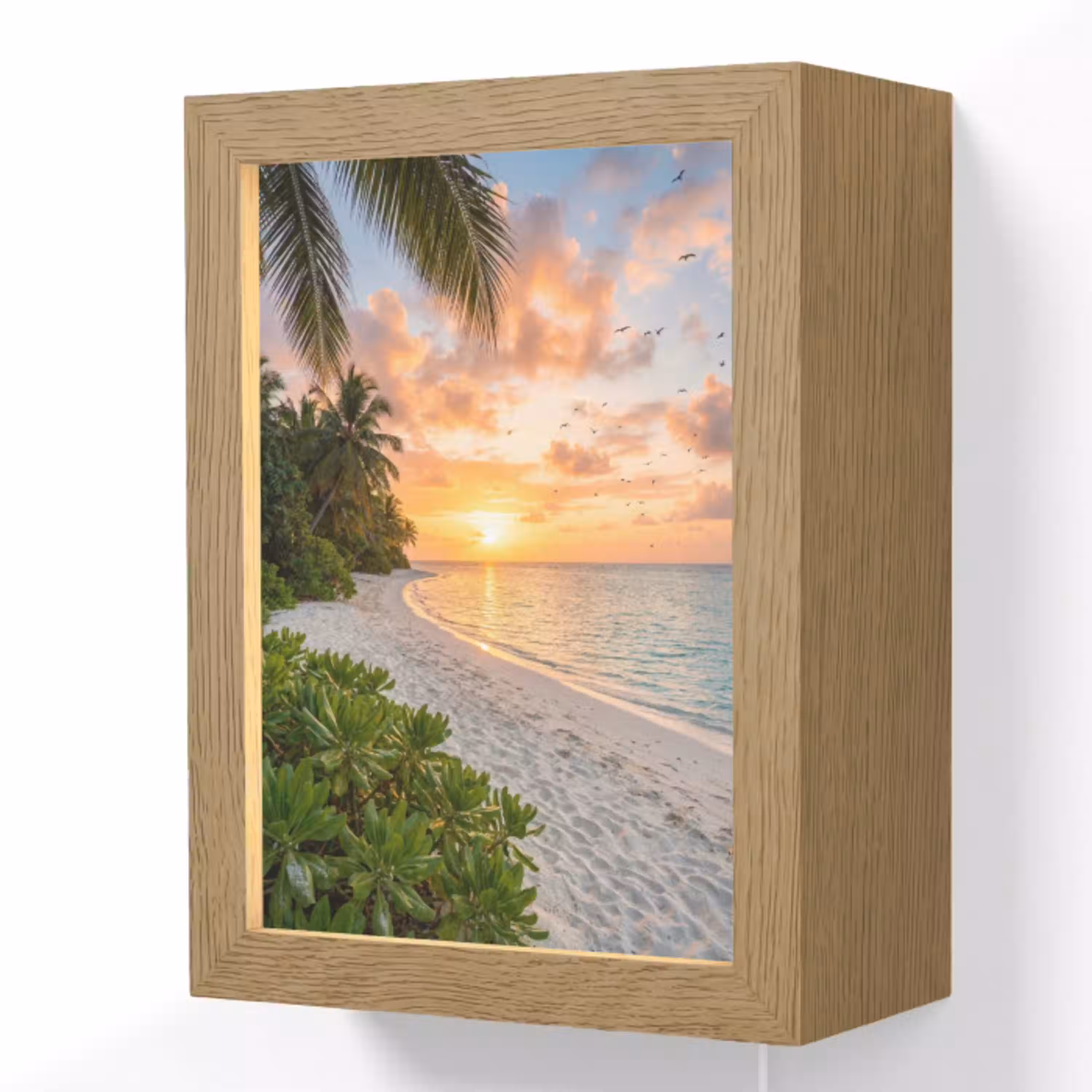 Strand - Zonsondergang - Palmbomen - Tropisch - Natuur Light Box met kabel (Wandlamp) klein -3d