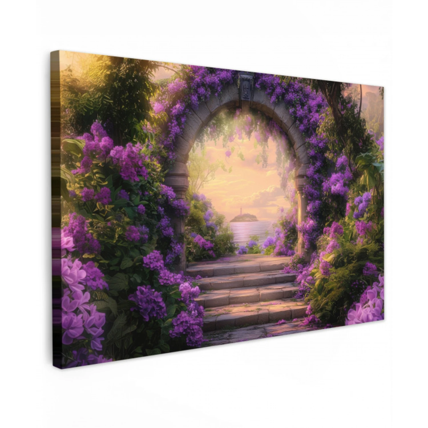 Poort - Paars - Bloemen Tuinposter op houten frame 2 cm dik klein -3d