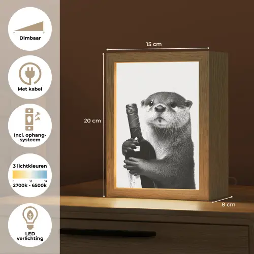 Wijnfles - Otter - Zwart Light Box met kabel (Tafellamp) klein -USP_NL