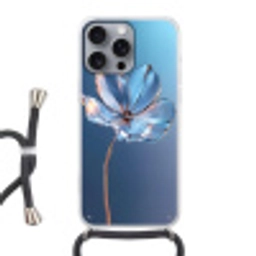 Blauw - Bloem - Glazen - Sierlijk Hoesje iPhone 16 Pro Max met koord klein -3d