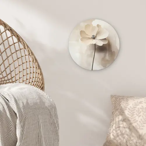 Bloem - Beige - Verf - Schaduw Wandcirkel kunststof plaat 5mm dik klein -sfeer5