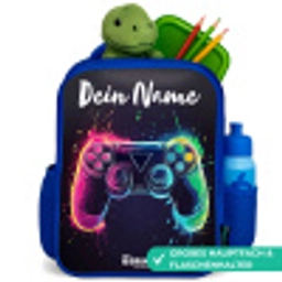 Neon - Controller - Verfspatten - Game Kinderrugzak - Blauw middel -inhoud_DE